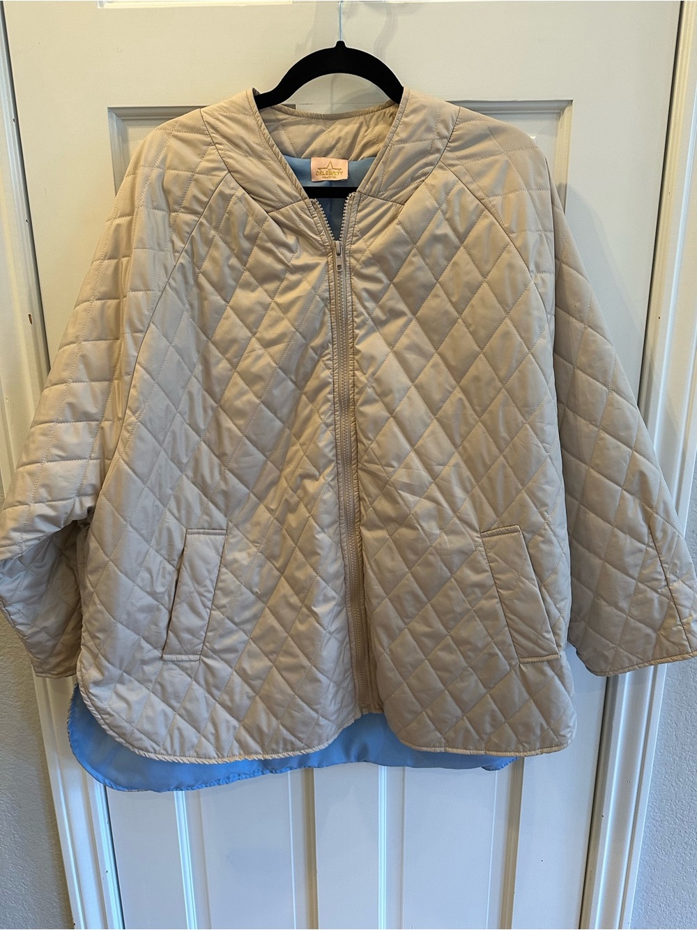 Women's Quilted Beige Zip-Front Bomber Jacket